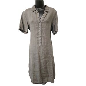 NWT 120% Lino Grey Linen Short Sleeve Shirt Dress Italian Size 44 Medium
